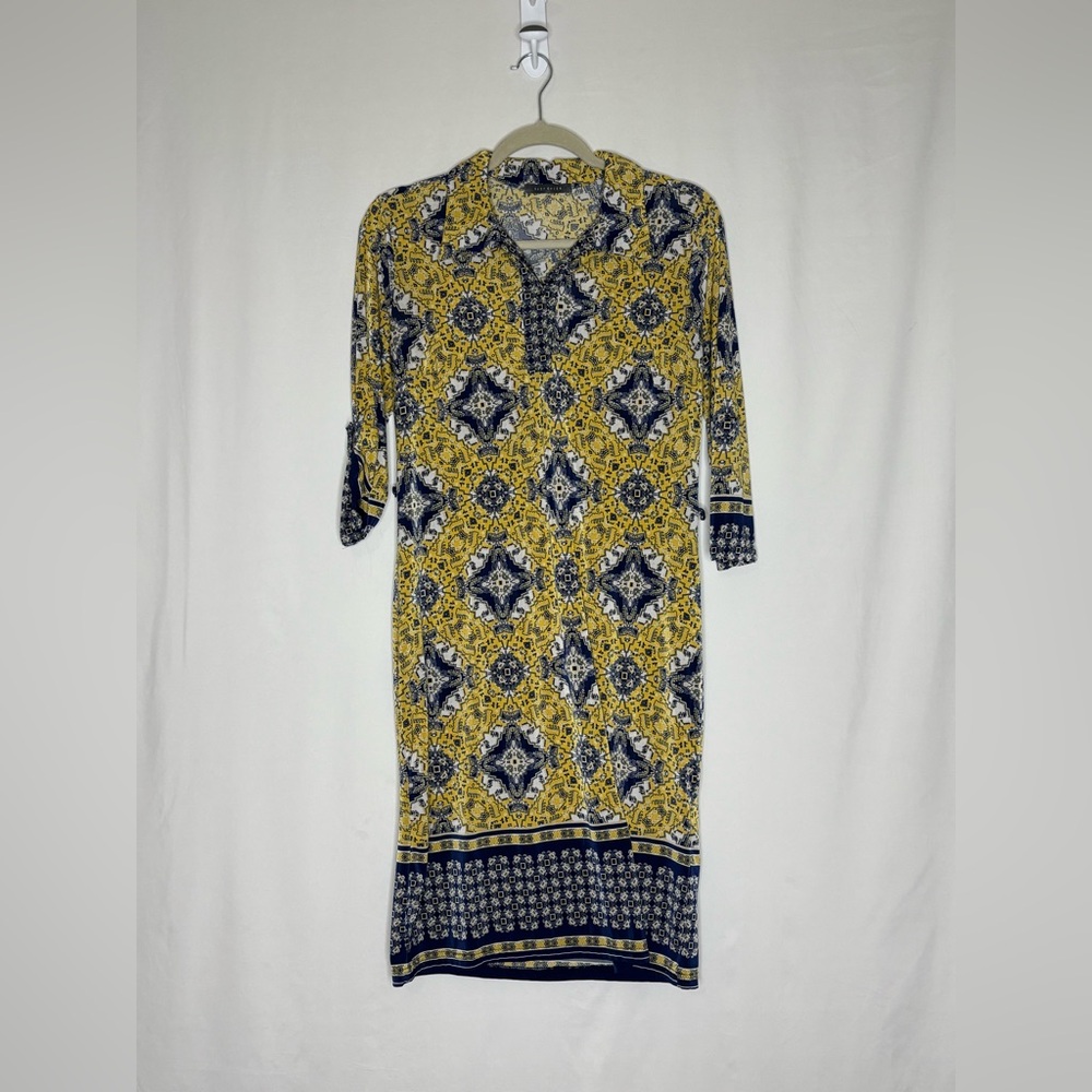 Suzy Shier Yellow and Blue Long Sleeve Dress